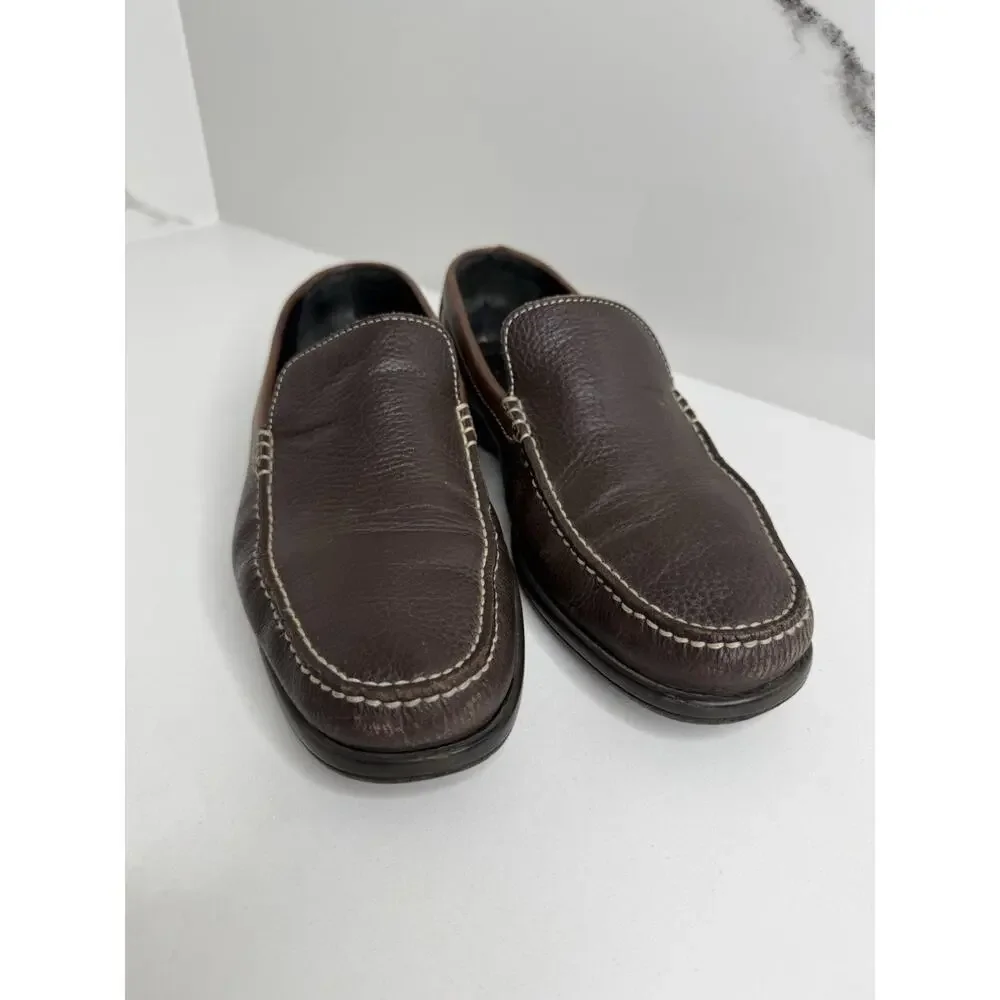 A Testoni Mens Loafer Shoes Size 7.5 Grained brown Leather Slip On T-Way
